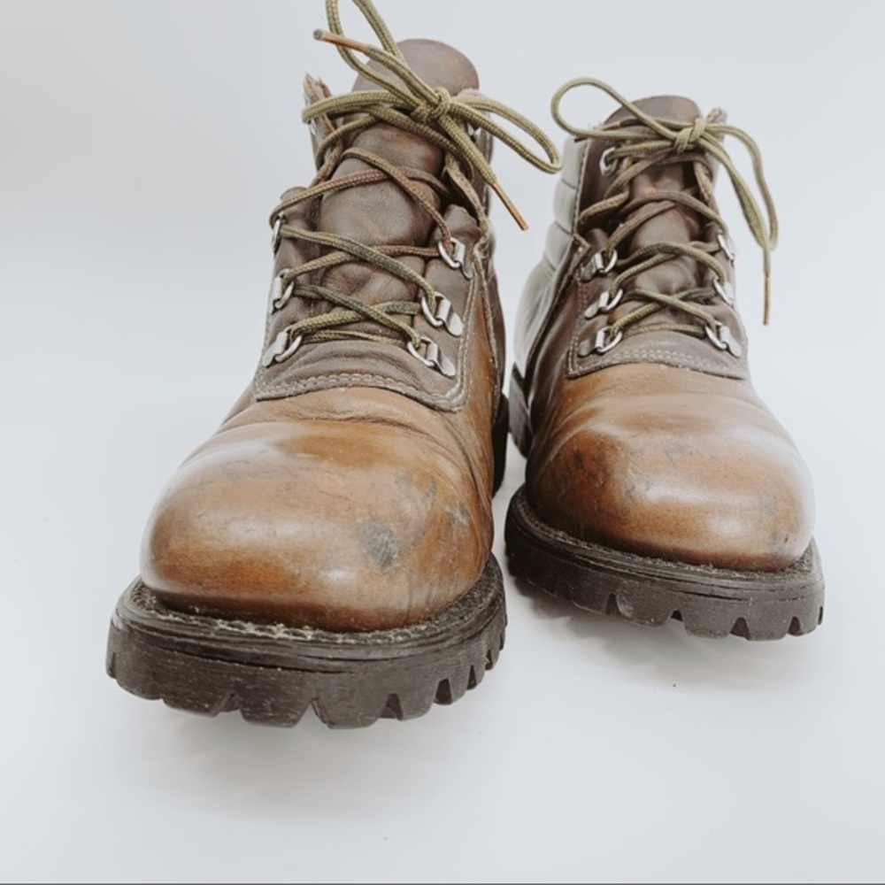 VINTAGE Boots Iron Age Lace Up Leather Brown Safety Toe Ankle High Top Vibram